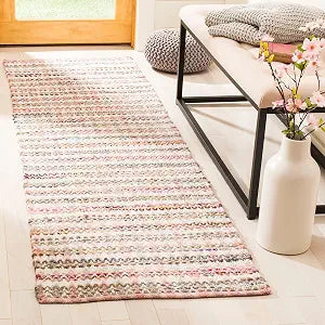SAFAVIEH Montauk Collection Accent Rug - 2'6" x 4', Pink & Multi, Handmade Cotton, Ideal for High Traffic Areas in Entryway, Living Room, Bedroom (MTK950D)