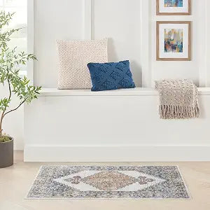 Nourison Home Astra Machine Washable Traditional Grey/Gold 3'3" x 5' Area -Rug, Easy Clean, Non Shedding, Bed Room, Living Room, Dining Room, Kitchen (3x5)