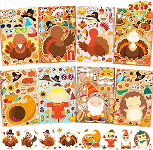 JOYIN 24 Pcs Thanksgiving Make A Face Sticker Craft Kit, Turkey DIY Sheets