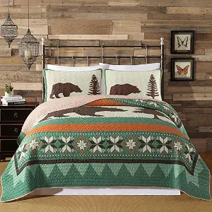 Soul & Lane - Rustic Bear Quilt Set, Cabin Bedding, Twin with 1 Sham