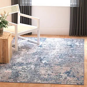 SAFAVIEH Aston Collection Area Rug - 3' Square, Navy & Grey, Modern Abstract Design, Non-Shedding & Easy Care, Ideal for High Traffic Areas in Living Room, Bedroom (ASN710N)