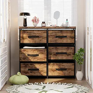 GcdPai Dresser 6 Fabric Drawer(16cm Height) Stand Leather Desktop