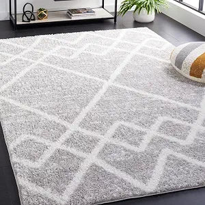 SAFAVIEH Berber Shag Collection Accent Rug - 3' x 5', Ivory & Grey, Moroccan Boho Design, Non-Shedding & Easy Care, 1.2-inch Thick, Ideal for The Living Room, Bedroom, Dining Room (BER574G-3)