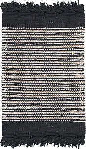 SAFAVIEH Vintage Leather Collection Accent Rug - 2' x 3', Black & Multi, Handmade Boho Fringe Leather, Ideal for High Traffic Areas in Entryway, Living Room, Bedroom (VTL373G)