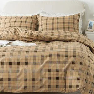 Lemfux Duvet Cover Set 3-Piece Cotton Full Size Soft Gingham Duvet Cover Checkered Brown Comforter Cover, Modern Black Checkered Bedding 1 Duvet Cover 82"x86", 2 Pillowcases 19"x29"