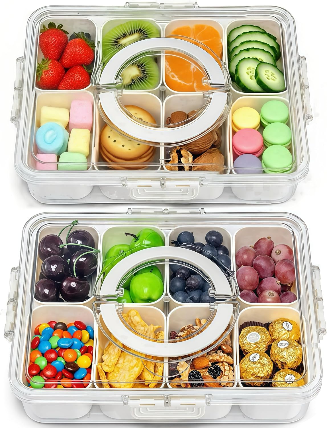 Pure Future 2 Pack 8-Compartment Snackle Box Container | Divided Snack Tray