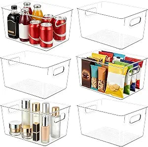 6 Pack Clear Plastic Storage Bins, Kitchen&Pantry Organizer Large