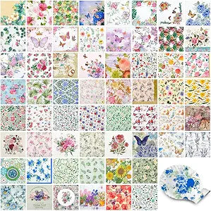 Crtiin 60 Pack Decoupage Napkins Cocktail Paper, Soft and Vibrant Floral