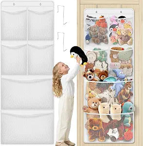 SpaceHacks Stuffed Animal Storage, Large Over the Door Organizer, White