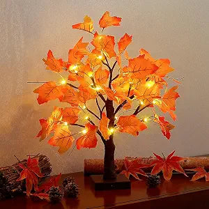 woohaha Lighted Maple Fall Tree Autumn Thanksgiving Tabletop Decor
