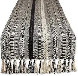 DII Braided Stripe Table Runner, 15x72 with 2.5" Fringe, Black