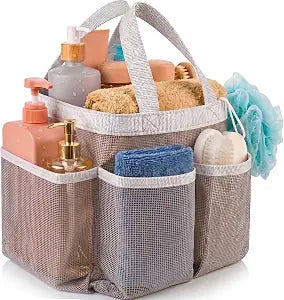 Handy Laundry Mesh Shower Caddy  7 Pocket Portable Organizer Tote for College Dorm, Gym, Travel & Bathroom  Quick Dry, Collapsible, Lightweight Shower Bag with Handle (Gray)