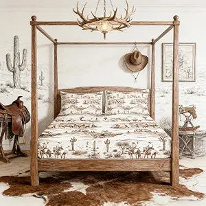 Western Cowboy Fitted Sheet Twin Size Brown Sketch Desert Wild Horse Bedding Set 2Pcs for Kids Boys Men Girls Bedroom Decor Rustic Farmhouse Bed Sheet Animals Deep Pocket Sheet,1 Pillowcase