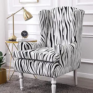 Wing Chair Covers, 2 Pieces Zebra Striped Stretch Wingback Chair Slipcovers Elastic Polyester Spandex Fabric Stretch Sofa Armchair Slipcovers Washable Furniture Protector (White)