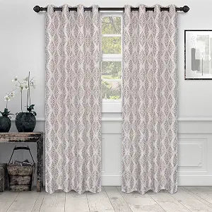 Superior Jacquard Light Filtering Curtains - Venetian Damask Design - 52" x 84" - Grommet Header - Sun Blocking & Room Darkening Drapes for Bedroom, Living Room - Set of 2 Panels - Brass