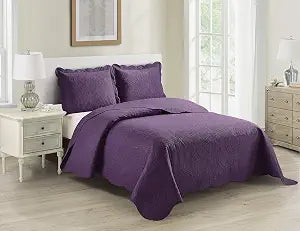 Home Collection 3pc King/Cal King Over Size Luxury Embossed Bedspread Set Light Weight Solid Dark Purple New