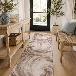 Rugshop Abstract Spiral Machine Washable Non-Slip Runner Rug, 2'x8' Brown