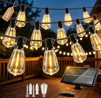 Solar Lights Outdoor, 40FT ST38 LED IP65 Waterproof Patio Lights