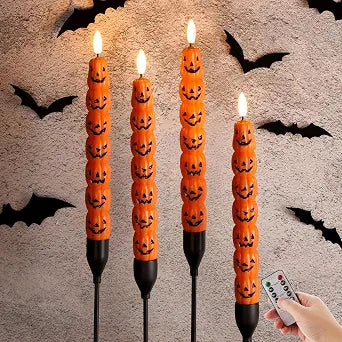 Orange Pumpkin Halloween Flameless Taper Candles with Remote
