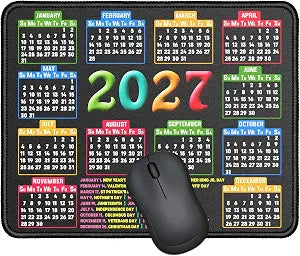Mouse Pad, 2027 Calendar Black, Stitched Edge