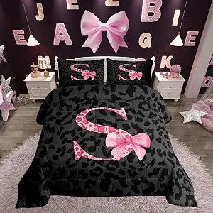 jejeloiu Initial Letter S Kids Comforter Set Twin Size Kids Girls