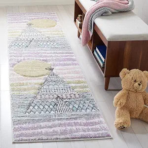 SAFAVIEH Carousel Kids Collection Runner Rug - 2'3" x 6', Grey & Pink, Boho Design, Non-Shedding & Easy Care, Ideal for High Traffic Areas for Boys & Girls in Playroom, Nursery, Bedroom (CRK117F)