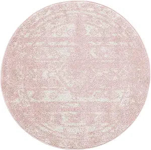 Unique Loom Lennon Collection Area Rug - Zal (3' Round, Pink/ Ivory)