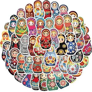 50 PCS Russian Nesting Dolls Stickers Matryoshka Sticker Rerto Vinyl Decal for Journaling Laptop Scrapbook Cars Cups Water Bottles for Boys Adults Teens Women