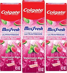 Colgate MaxFresh Fluoride Toothpaste, Watermelon Blast, 3 Pack, 4.5 oz