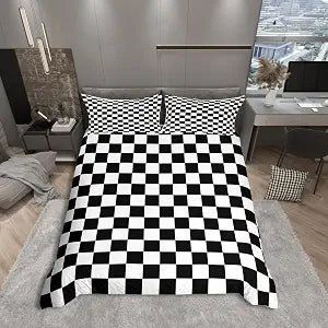 Manfei Black White Checkered Duvet Cover Set Full Size, No Comforter