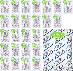 25-Pack High Capacity 2500cc Oxygen Absorbers for Food Storage  Individually Vacuum Sealed in 1-Pack, Food Grade with Oxygen Indicator  Ideal for 5-Gallon Mylar Bags, Buckets & Mason Jars