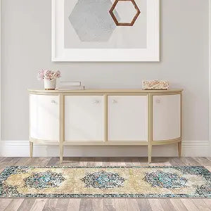 Superior Indoor Non-Slip Runner Rug, Floral Floor Decor, For Living Room, Bedroom, Kitchen, Dining, Decklan, 2' 7" x 8', Cream