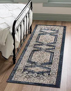 Unique Loom Utopia Collection Area Rug - Larissa (2'x 6' 1" Runner, Dark Blue/ Gold)