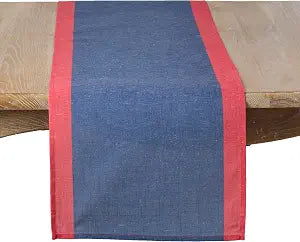 SARO LIFESTYLE Bordered Linen Blend Table Runner - Decorative Table Runner for Dining Tables, Everyday Entertaining, Kitchen Dcor, and Layered Tablescapes, 16"x72", Navy Blue