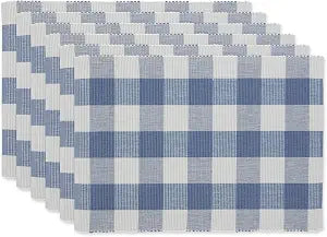 DII Buffalo Check Collection, Classic Farmhouse Tabletop Set, Placemat Set, 13x19, Stonewash Blue, 6 Piece