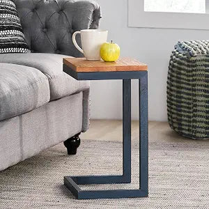 Christopher Knight Home Abithb C-Shaped Accent Table, Industrial Antique Iron Base Side End Table with Natural Fir Wood Top, Wooden Sofa Side Furniture for Living Room, Bedroom, Office, 19" H