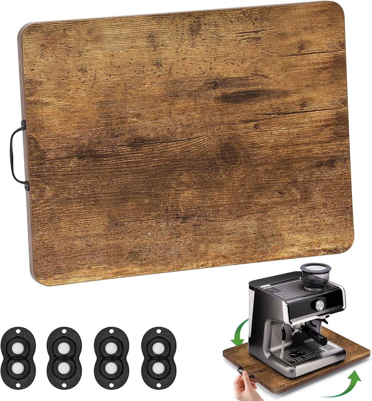 Appliance Slider, Sliding Tray for Coffee Maker, Coffee Pot Slider for Countertop, 360 Rolling Tray Appliance Slider for Kitchen Appliances- Rustic Brown (13'' X 14'')