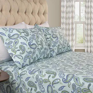 Superior Premium Cotton Flannel Sheets, All Season 100% Brushed Cotton Flannel Bedding, 3-Piece Sheet Set with Deep Fitting Pockets - Light Blue Paisley, Twin XL Bed