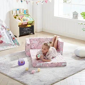 Ulax furniture Kids Convertible Sofas Children Flip-Out Sofa - 2-in-1 to Lounge Chair (Pink Unicorn)