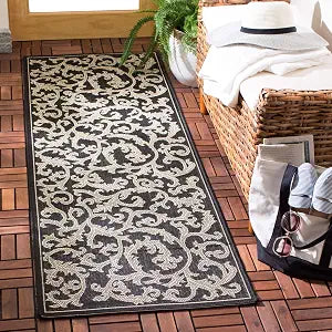 SAFAVIEH Washable Rug Outdoor Courtyard Collection - 2'3" x 6'7" Runner, Black & Sand, Non-Shedding & Easy Cleaning, Ideal for Patio, Entryway, Mudroom, Hallway, Kitchen (CY2653-3908)