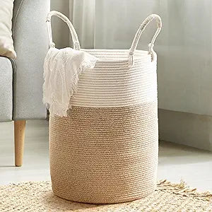 Laundry Hamper Basket, Woven Cotton Rope Blanket Basket, Nursery Storage