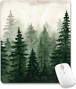Green Forest Mouse Pad Mountain Tree Desk Mousepad Computer Gaming Office Small Cute Aesthetic Vintage Christmas Large Wireless Mat Desktop Laptop Travel Square Medium Accessories Supplies