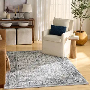 Nourison Home Dekor Grey Navy 4' x 6' Area Rug - Easy Clean, Non Shedding, Bed Room, Living Room, Dining Room, Kitchen (4' x 6')