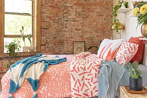 Refinery29 | Lane Bedding Collection | Modern Reversible Luxury Ultra Soft Cotton Comforter, All Season Premium 3 Piece Set, Design for Home Hotel D��cor (Full/Queen, Orange)