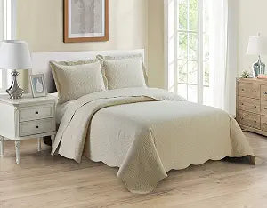 Home Collection 3pc King/Cal King Over Size Luxury Embossed Bedspread Set Light Weight Solid Beige New
