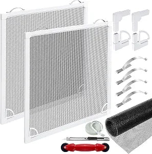 2 Sets Window Screen Frame Kit 5/16 in x 1/8 in x36inX36in Fiberglass Window Screen Replacement Kit not installed Includes Full Set of Tools Suitable for WindowsFramed Mesh Replacement Window Screens