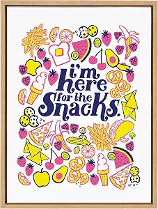 Kate and Laurel Sylvie Here for the Snacks Framed Canvas Wall Art by Maria Filar, 18x24 Natural, Cute Humorous Art for Wall