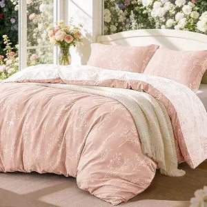 Love's cabin Floral Comforter Set Cute Bedding Full Reversible 3Pcs Pink