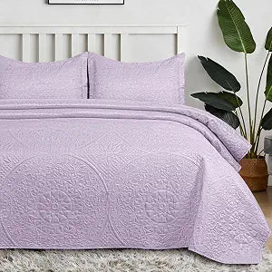 King Quilt Bedding Set with Pillow Shams ��� Lightweight Quilted Bedspread King Size, All-Season Summer Quilt | Machine Washable | 3-Piece King Coverlet Set (Lavender Floral)