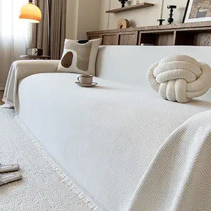 Couch Covers for Dogs 2 Cushion, Loveseat Slipcovers Washable, Pet L Shape Sectional Protector, Boho Sofa Blanket Cover, Herringbone Chenille, Cream, 71"x102"